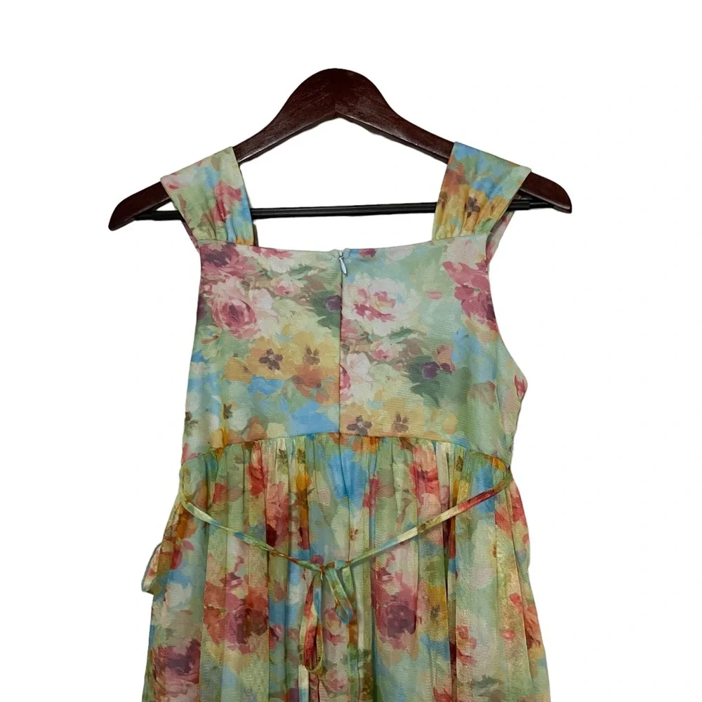 Vintage Floral Chiffon Bonnie Jean Sleeveless Dress Cottage Union Made in USA